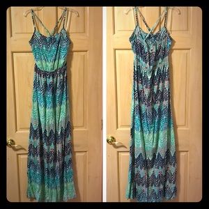 Blue multi-colored maxi dress